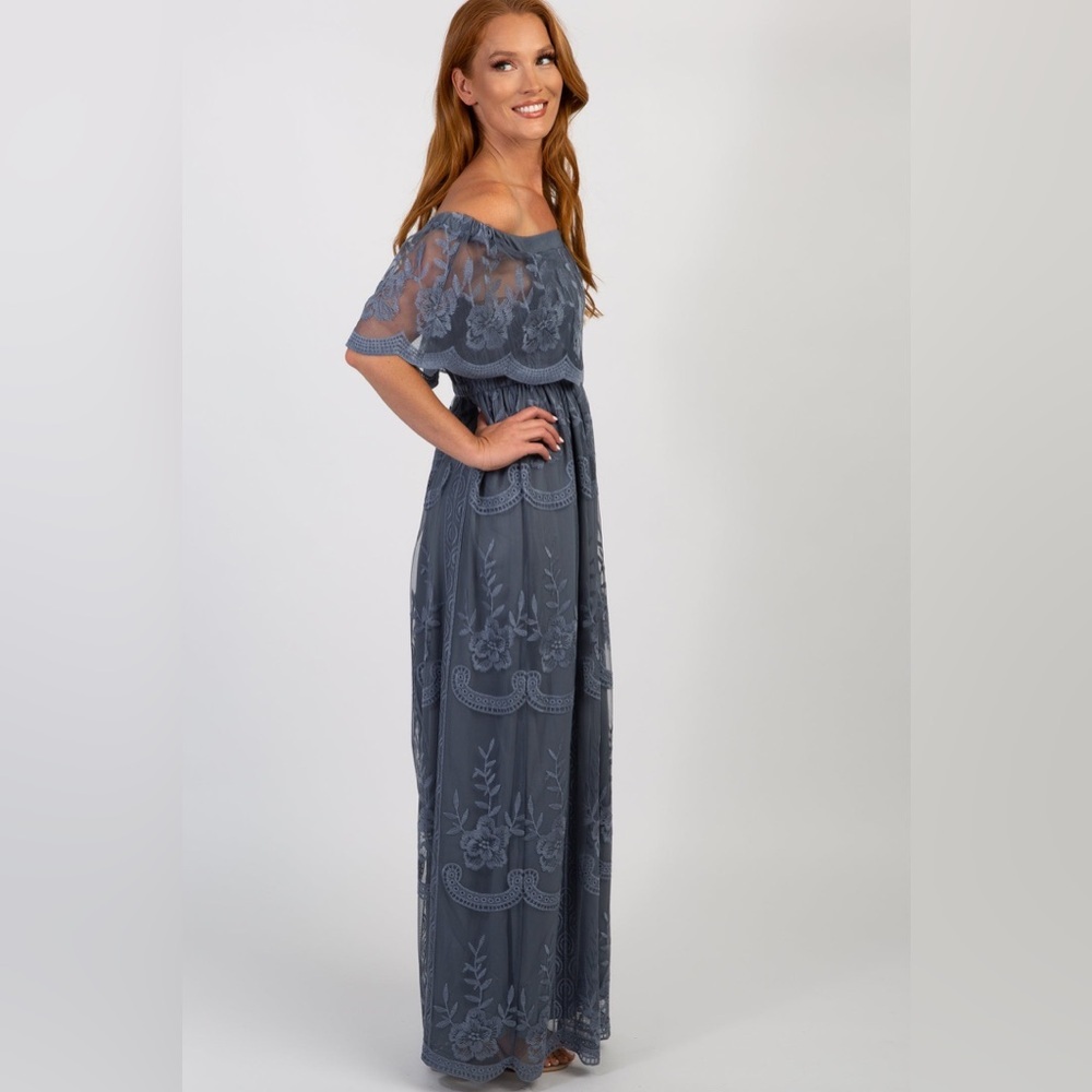 Pinkblush Lace Maxi Dress in Blue / Bump friendly!